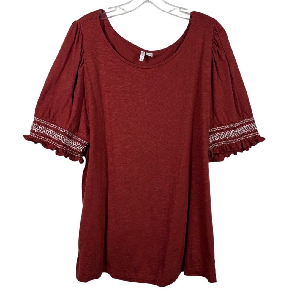 Cato Burnt Orange White Embroidered Detail Puff Sleeve Blouse Plus Size 18/20W